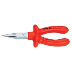 6-1/4 in. 1000-Volt Insulated Long Nose Pliers with Cutter and Chrome Plating in Red by KNIPEX