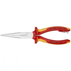 Long Nose Pliers with Cutter-1000V Insulated-Tethered Attachment, 8", Multi-Component, VDE by KNIPEX