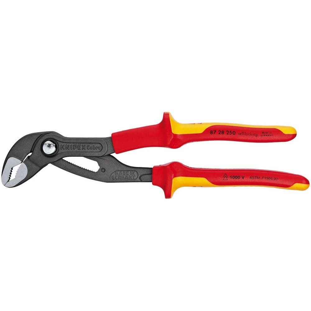 Heavy Duty Forged Steel 10 in. Cobra Pliers with 61 HRC Teeth and 1,000-Volt Insulation by KNIPEX 1 Heavy Duty Forged Steel 10 in. Cobra Pliers with 61 HRC Teeth and 1,000-Volt Insulation by KNIPEX