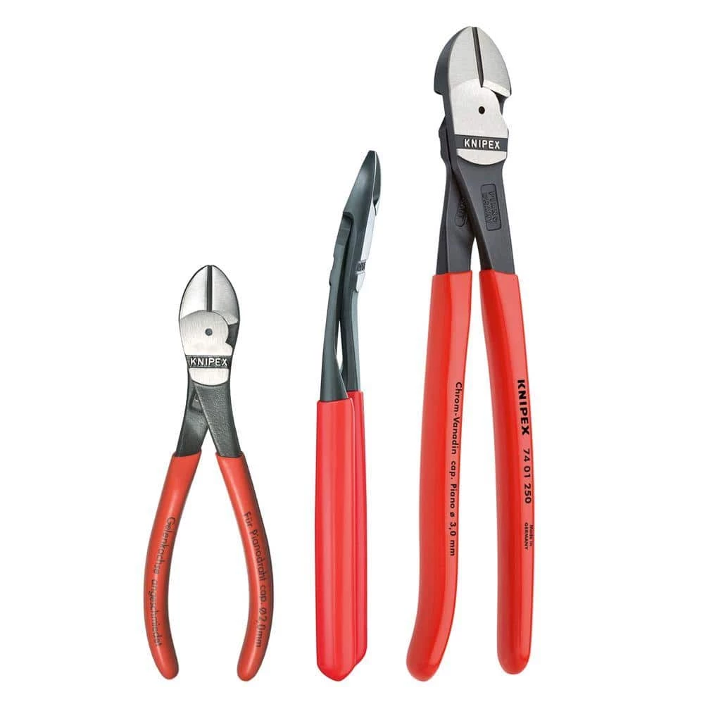 3-Piece Forged Steel Diagonal Pliers Set with 64 HRC Cutting Edge by KNIPEX 1 3-Piece Forged Steel Diagonal Pliers Set with 64 HRC Cutting Edge by KNIPEX